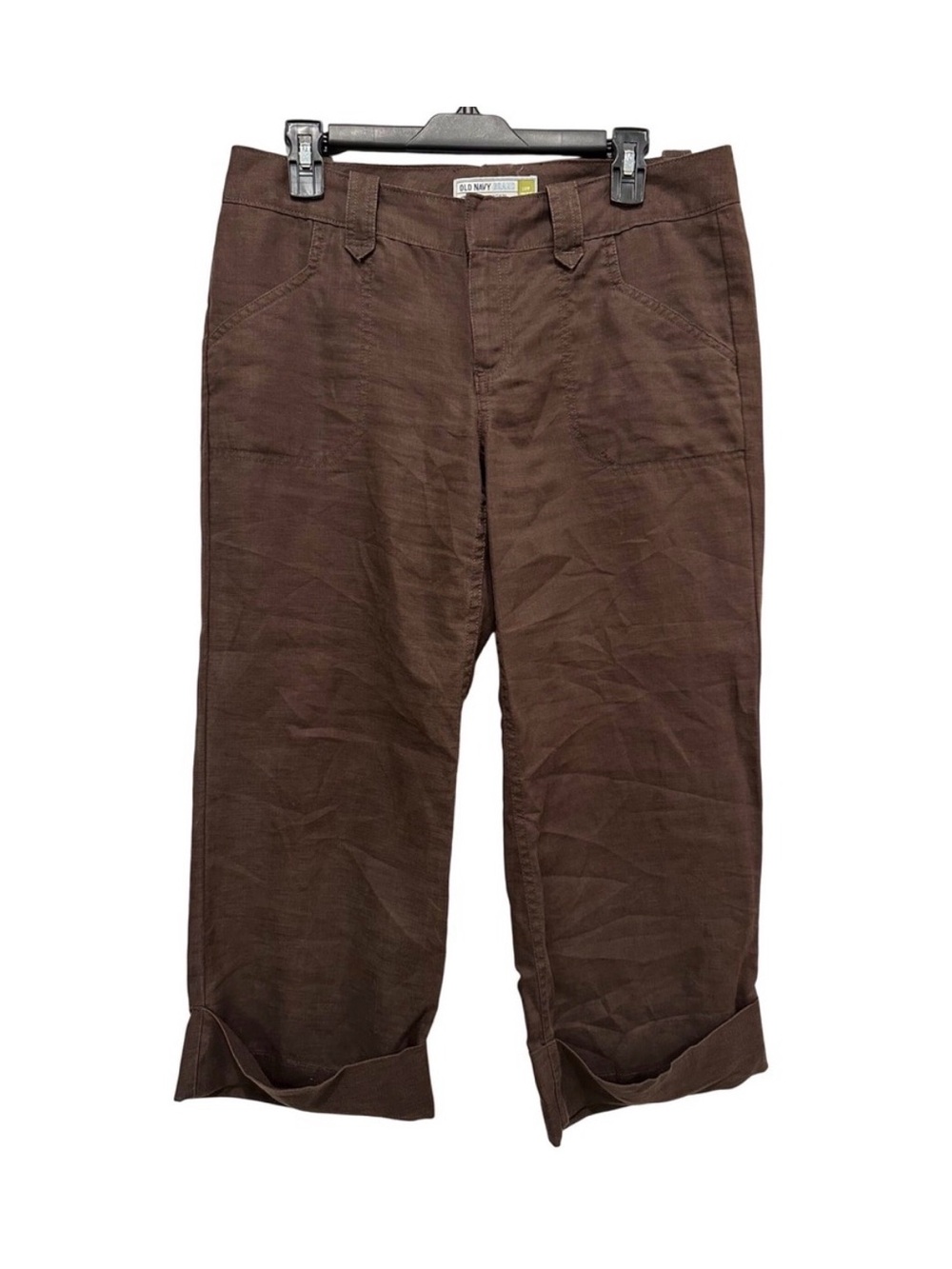 Old Navy Brown 100% Linen Low Waist Cropped Wide Leg Pants Womens Size 8